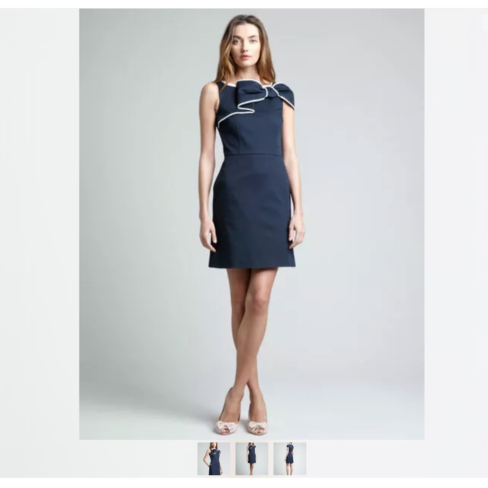 RED Valentino Bow-Front Sheath Dress Navy White trim